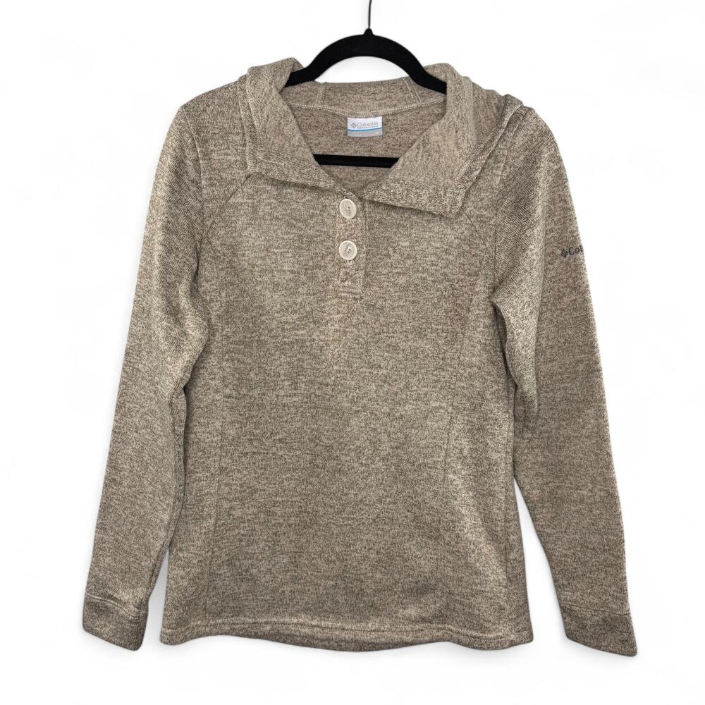 Columbia Women’s Hoodie Fleece Pullover Sweater Medium Taupe Beige Hiking Casual